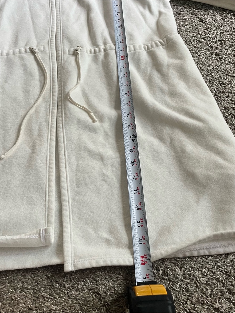 Beyond Yoga On the Go Open Front Hooded Jacket White Pockets Fleece Athleisure - Picture 5 of 10